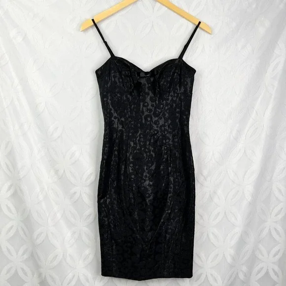 Y2K Betsey Johnson Black Leopard Rockabilly Spaghetti Strap Dress Size 0 - Picture 3 of 15